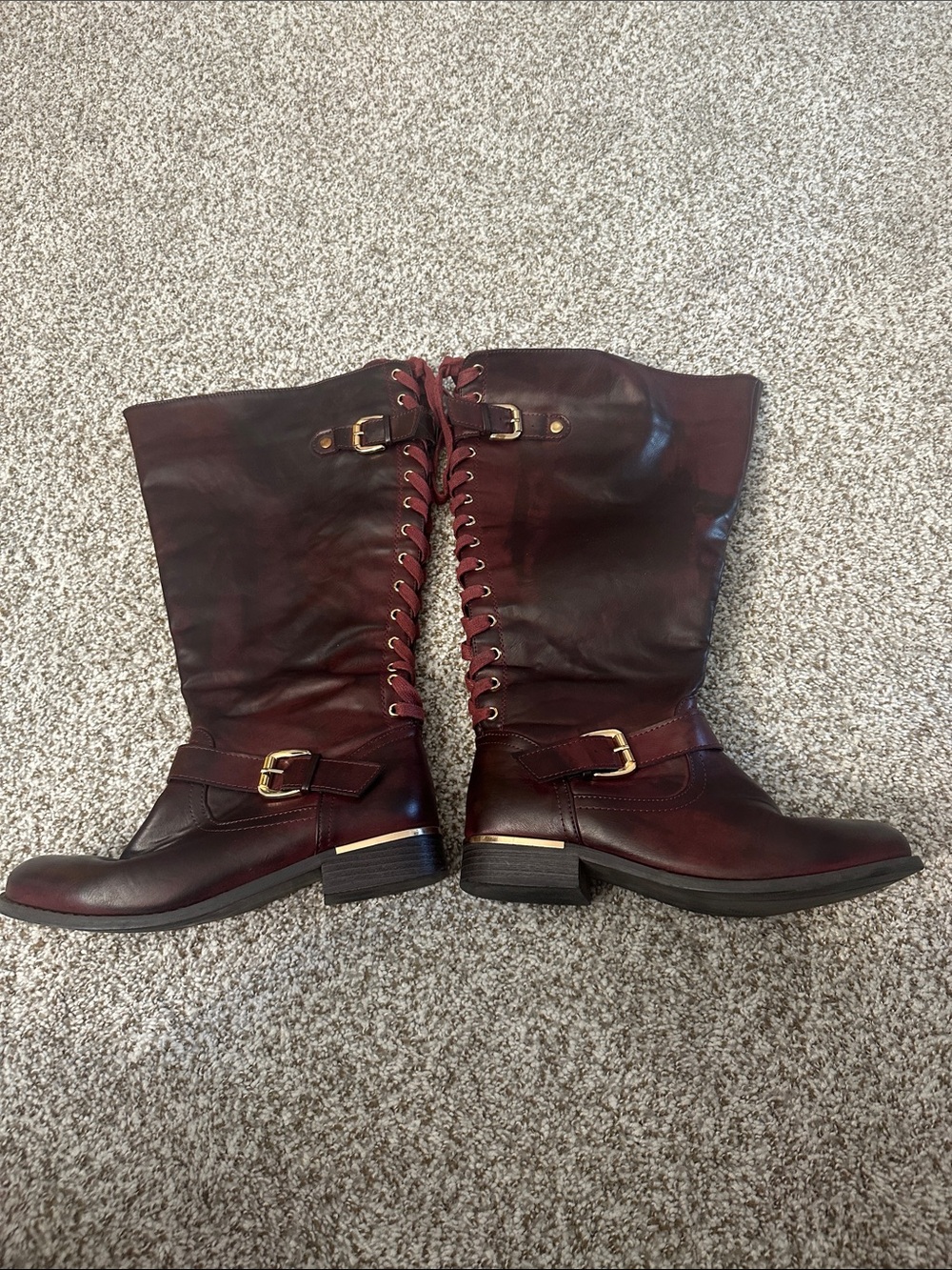 Lace-Up Wide Calf Burgundy Women’s Boots